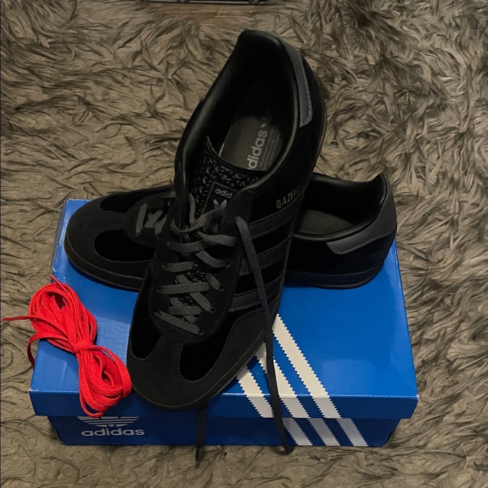 Adidas Women’s Black Gazelle Sneakers with black velvet and leather